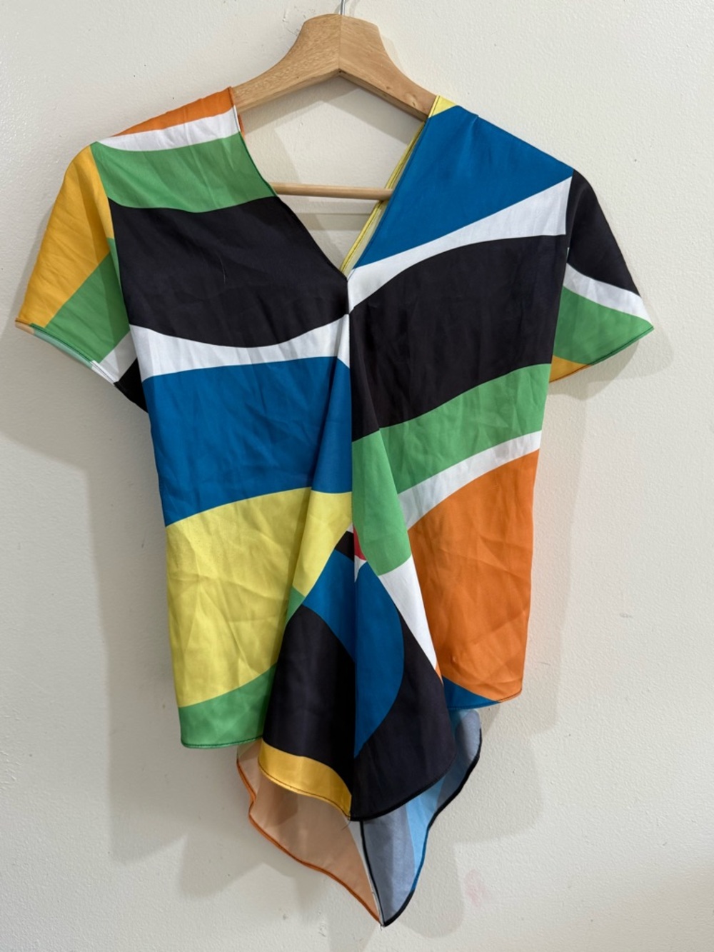 STAUD Multicolor Geometric V-Neck Colorblock Top
